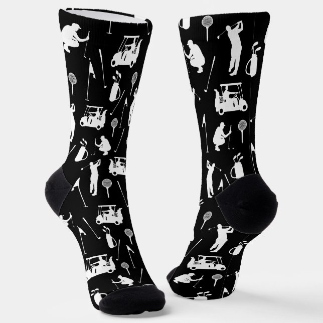White and Black Golf Symbols Pattern Socks (Angled)