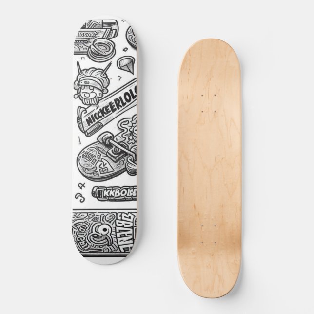 White and Black graffiti design 1 Skateboard (Front)