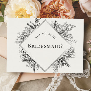 White and Black Greenery Bridesmaid Proposal Card