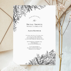 White and Black Greenery Wedding Bridal Shower Invitation