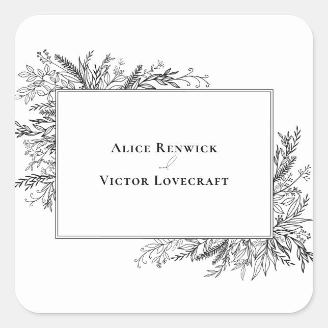 White and Black Greenery Wedding Envelope Stickers (Front)