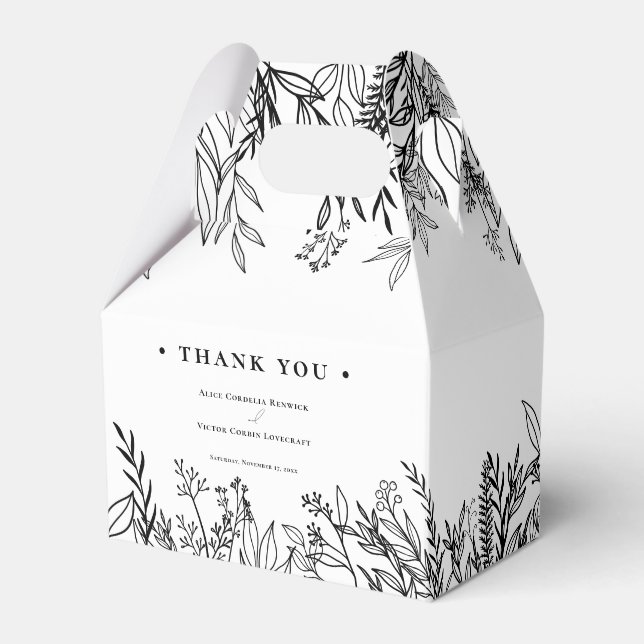 White and Black Greenery Wedding Favour Box (Front Side)