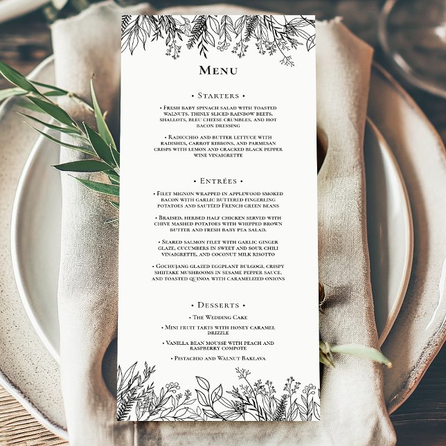 White and Black Greenery Wedding Flat Menu (Creator Uploaded)