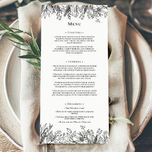 White and Black Greenery Wedding Flat Menu