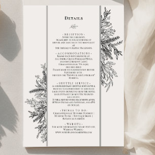 White and Black Greenery Wedding Monogram Details Enclosure Card