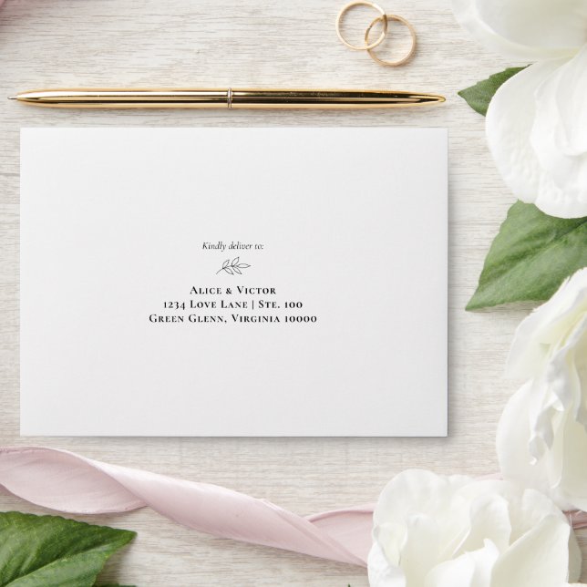 White and Black Greenery Wedding Self-Addressed Envelope (Wedding)