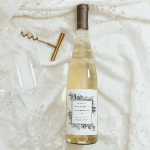 White and Black Greenery Wedding Wine Label