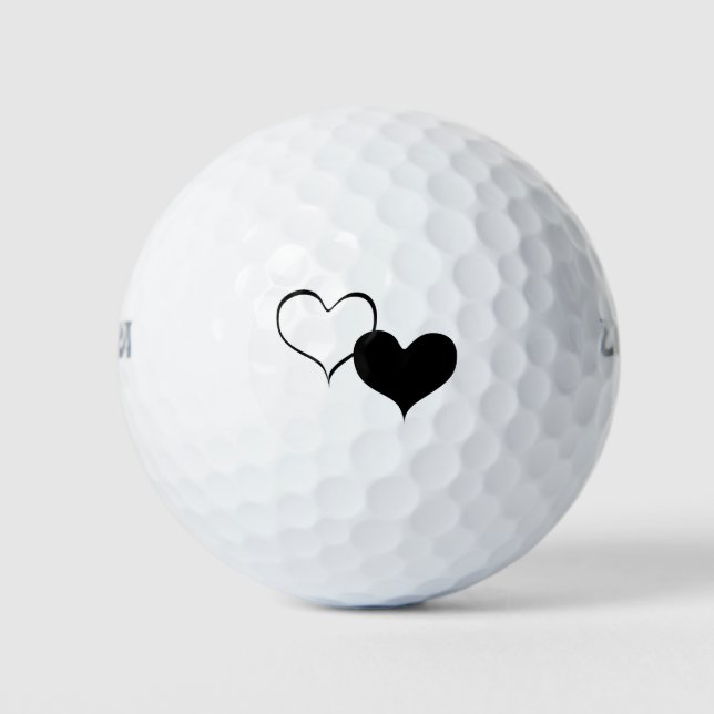 White and black heart love art golf balls (Front)