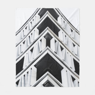 WHITE AND BLACK HIGH RISE BUILDING FLEECE BLANKET