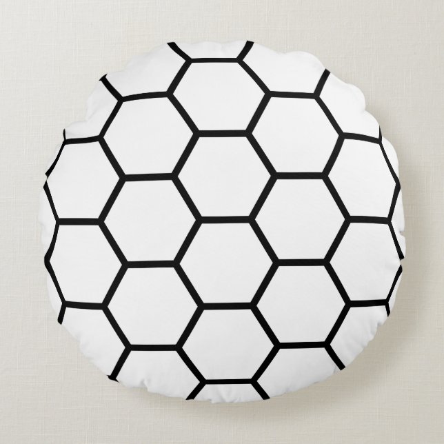 White and Black Honeycomb Round Cushion (Front)