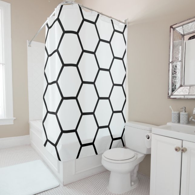 White and Black Honeycomb Shower Curtain (In Situ)