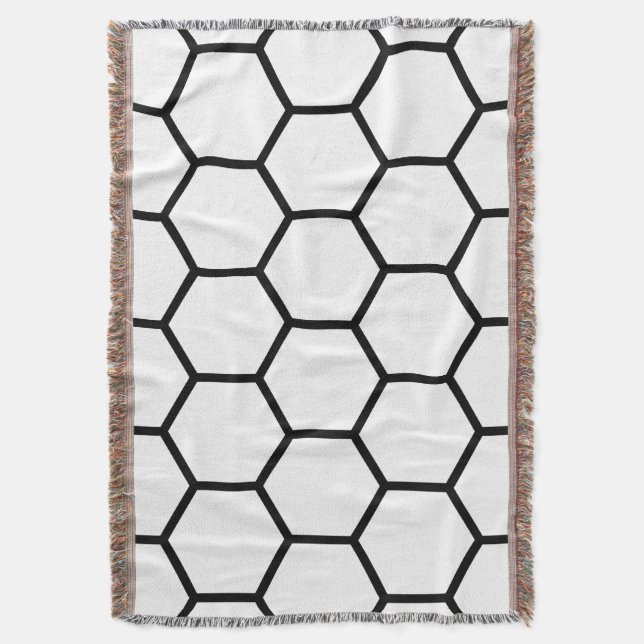 White and Black Honeycomb Throw Blanket (Front Vertical)