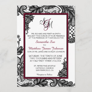 White and Black Lace Wedding Invitation Card