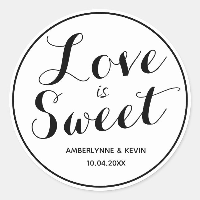 White and Black Love is Sweet Classic Round Sticker (Front)