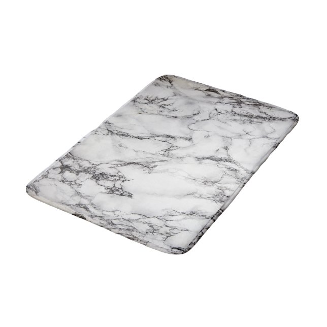 white and black marble look bath mat (Angled)