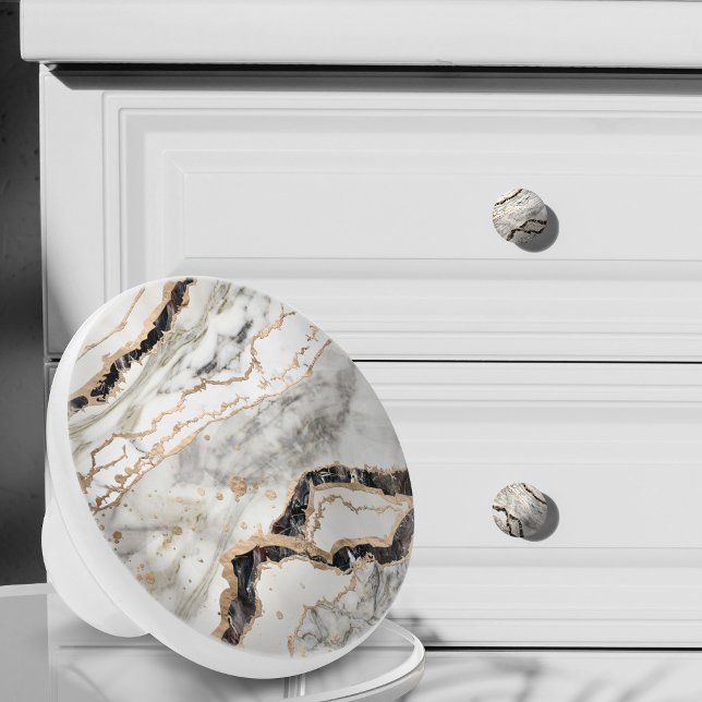White and Black Marble Textures Abstract Ceramic Knob (Creator Uploaded)