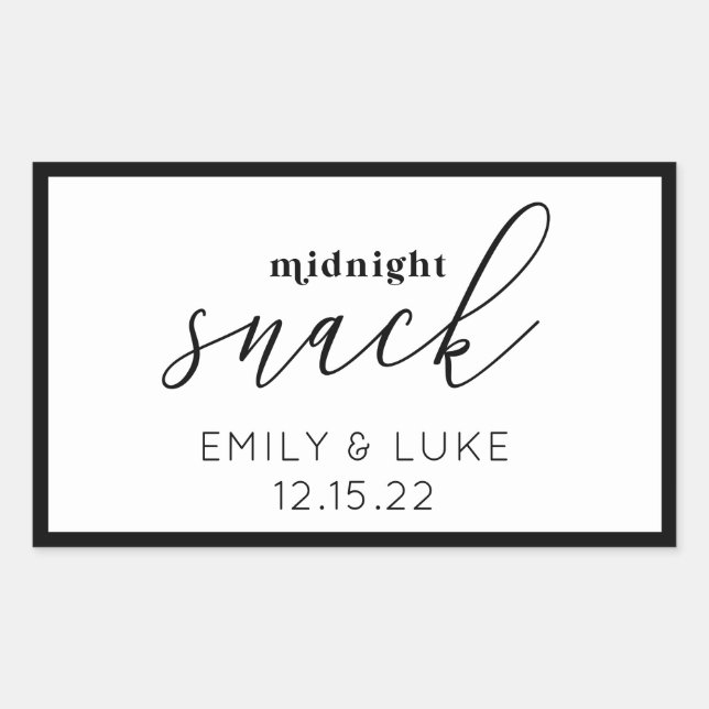 White and Black Midnight Snack Custom Wedding Rectangular Sticker (Front)