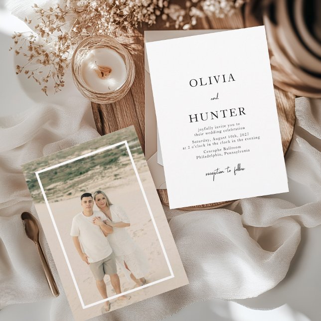 White and Black Minimalist Photo Wedding Invitation (Creator Uploaded)