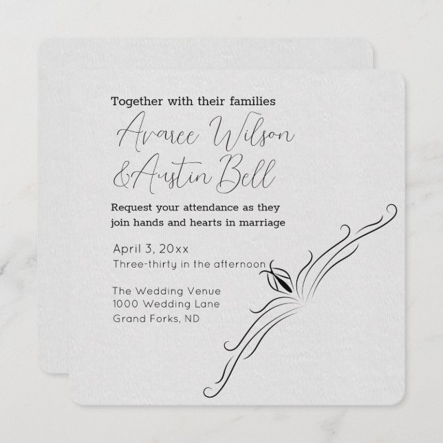 White and Black Minimalist Wedding  Invitation (Front/Back)