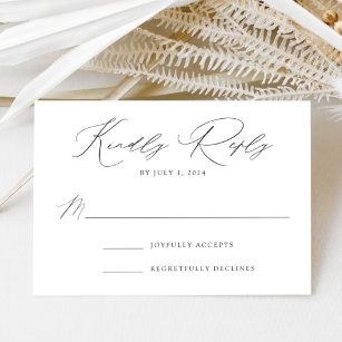 White and Black Modern Elegance Wedding RSVP Card