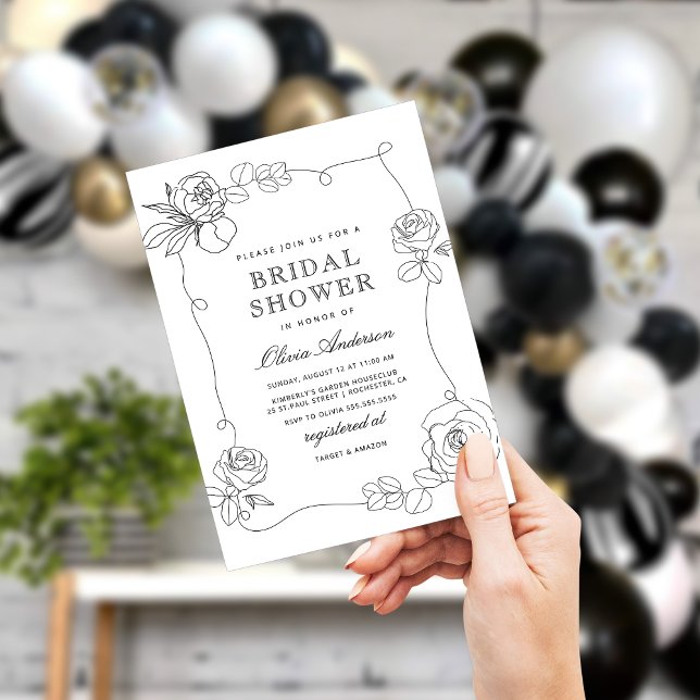 White and Black Modern Floral Invitation (Creator Uploaded)