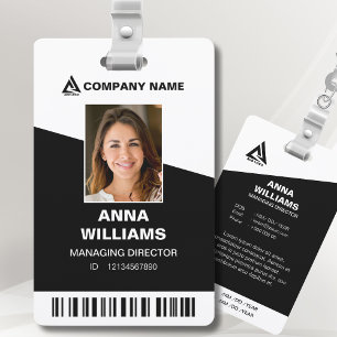 White and Black Modern Minimalist Employee Name ID ID Badge