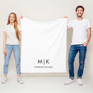 White and Black Modern Monogram Fleece Blanket