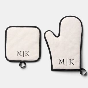 White and Black   Modern Monogram Oven Mitt & Pot Holder Set