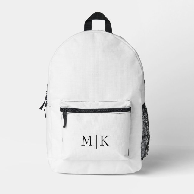 White and Black | Modern Monogram Printed Backpack (Front)