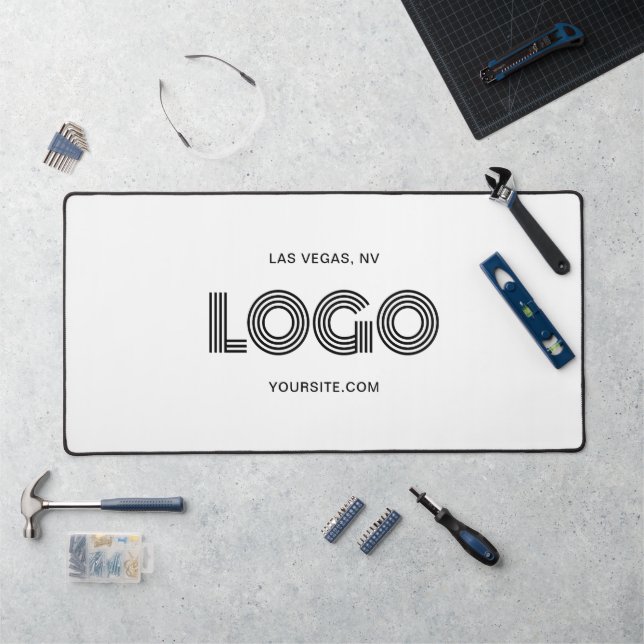 White and Black Modern Rectangular Logo Desk Mat (Workstation)