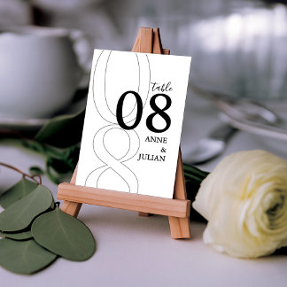 White and black Modern Wedding Table Number Card