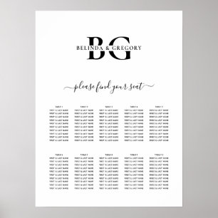 White and Black Monogram Wedding Seating Chart