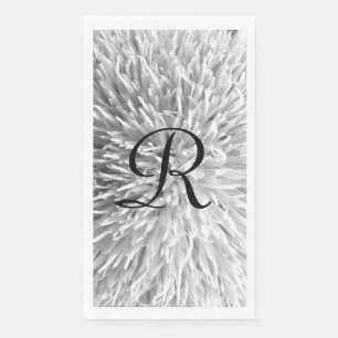 White and Black Monogrammed Abstract Floral Napkin