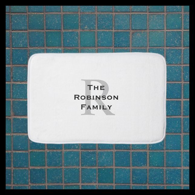 White and Black Name Classic Monogrammed  Bath Mat (Creator Uploaded)