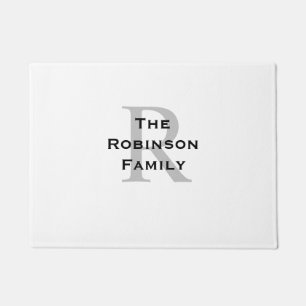 White and Black Name Monogrammed  Doormat