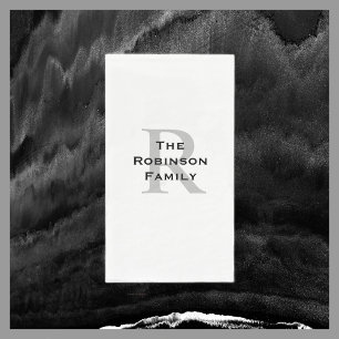 White and Black Name Monogrammed Paper Guest Towel Napkin