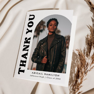 White and Black Offset Arch 4 Photo Graduation Thank You Card