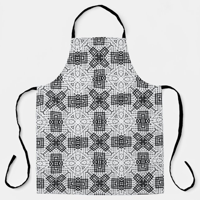 White and black openwork geometric pattern Anna Apron (Front)