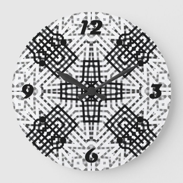 White and black openwork geometric pattern Anna Large Clock (Front)