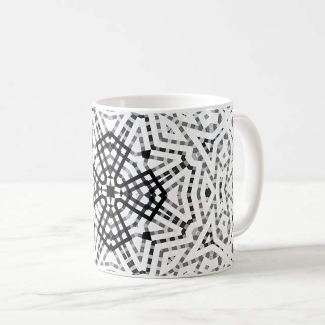 White and black openwork geometric pattern Elsa Coffee Mug (Front Right)