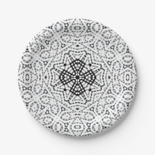 White and black openwork geometric pattern Elsa Paper Plate