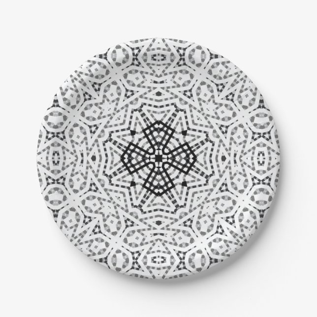 White and black openwork geometric pattern Elsa Paper Plate (Front)