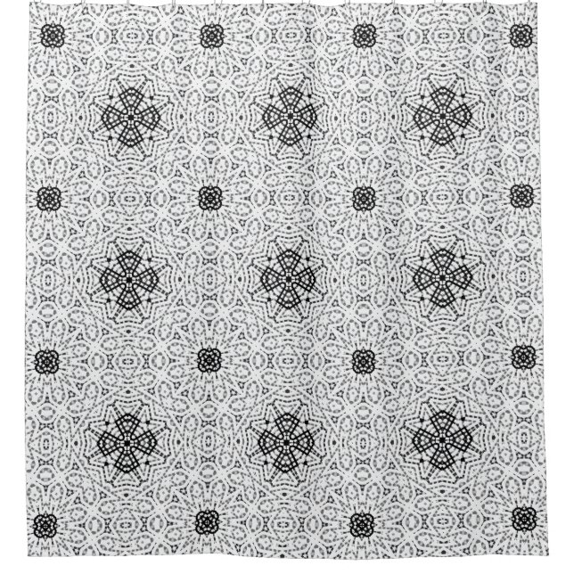 White and black openwork geometric pattern Elsa Shower Curtain (Front)