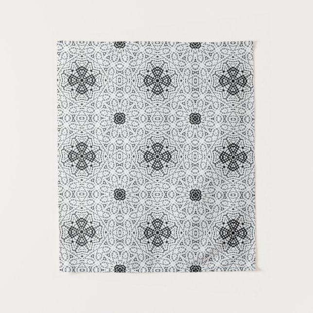 White and black openwork geometric pattern Elsa Tapestry (Front)