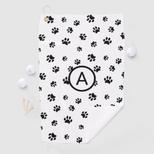 White and Black Paw Prints Monogram Golf Towel