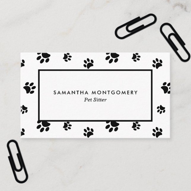 White and Black Paw Prints Professional Pet Sitter Business Card (White and Black Paw Prints Professional Pet Sitter Business Card)