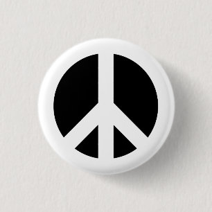 White and Black Peace Symbol 3 Cm Round Badge