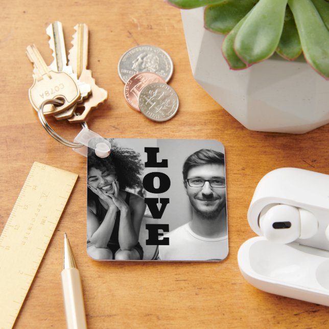 White and Black Photo Couples Valentines gift  Key Ring (Desk)