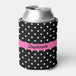 White and Black Polka Dot Pattern Can Cooler