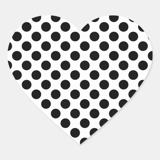 White and Black Polka Dot Pattern Heart Sticker (Front)